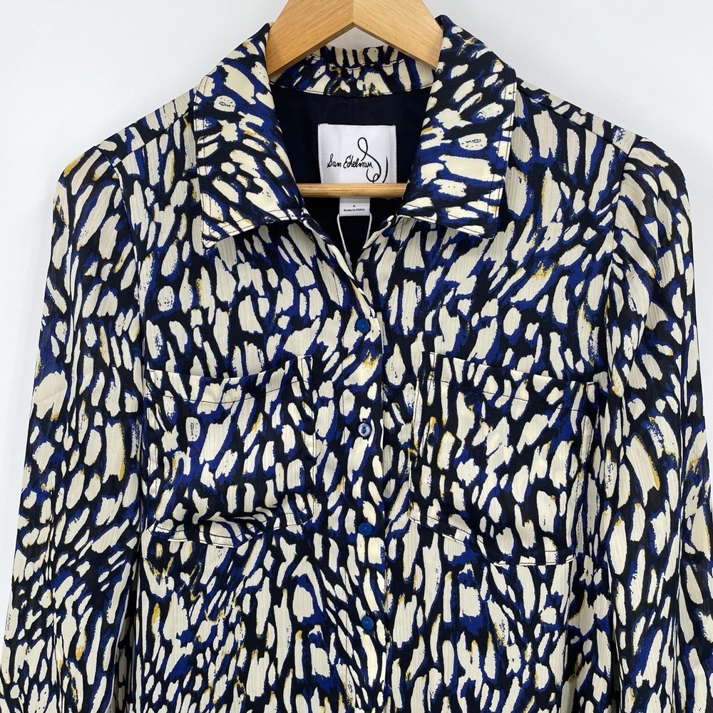 NEW Sam Edelman Size 6 Abstract Print Long Sleeve Shirt Dress Midi Luxury Office - Picture 7 of 12